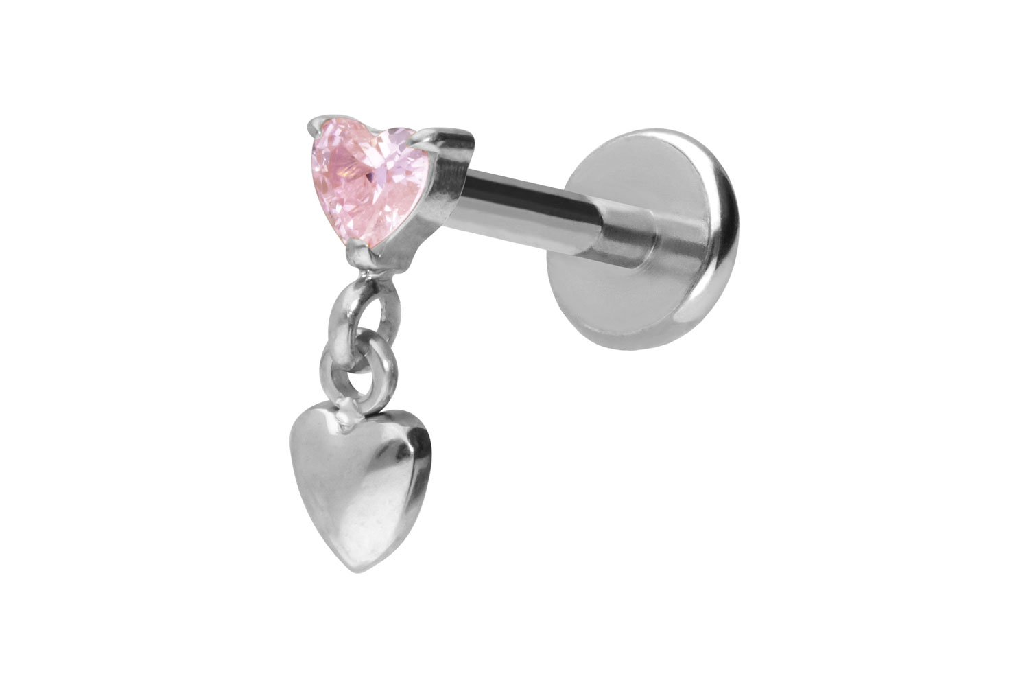 Titan Labret Piercing mit Push Fit 2 HERZEN